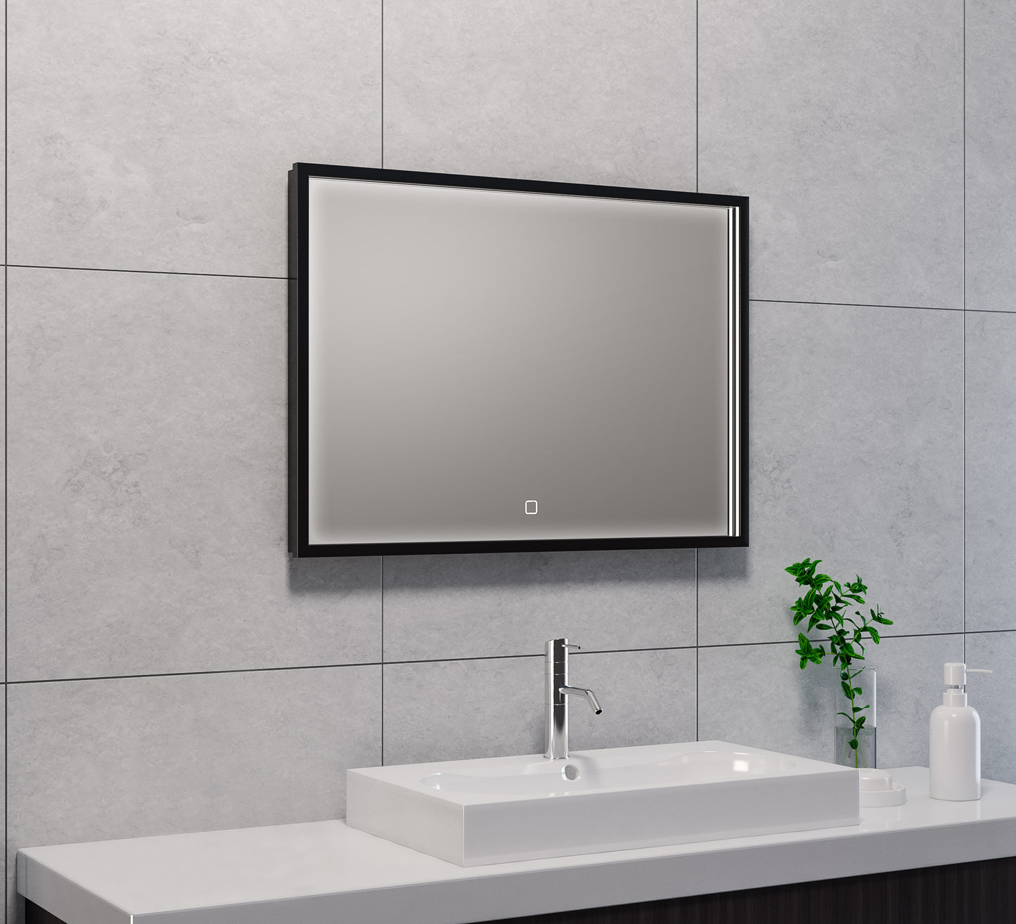 Avi spiegel rechthoek met LED, dimbaar en spiegelverwarming 70 x 50 cm mat zwart - WDtegels
