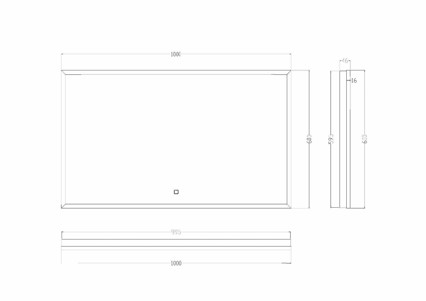 Avi spiegel 100 x 60 cm rechthoek met LED, dimbaar en spiegelverwarming mat zwart - WDtegels