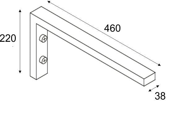 Maattekening Ophangbeugel L-vorm 460x220mm chroom