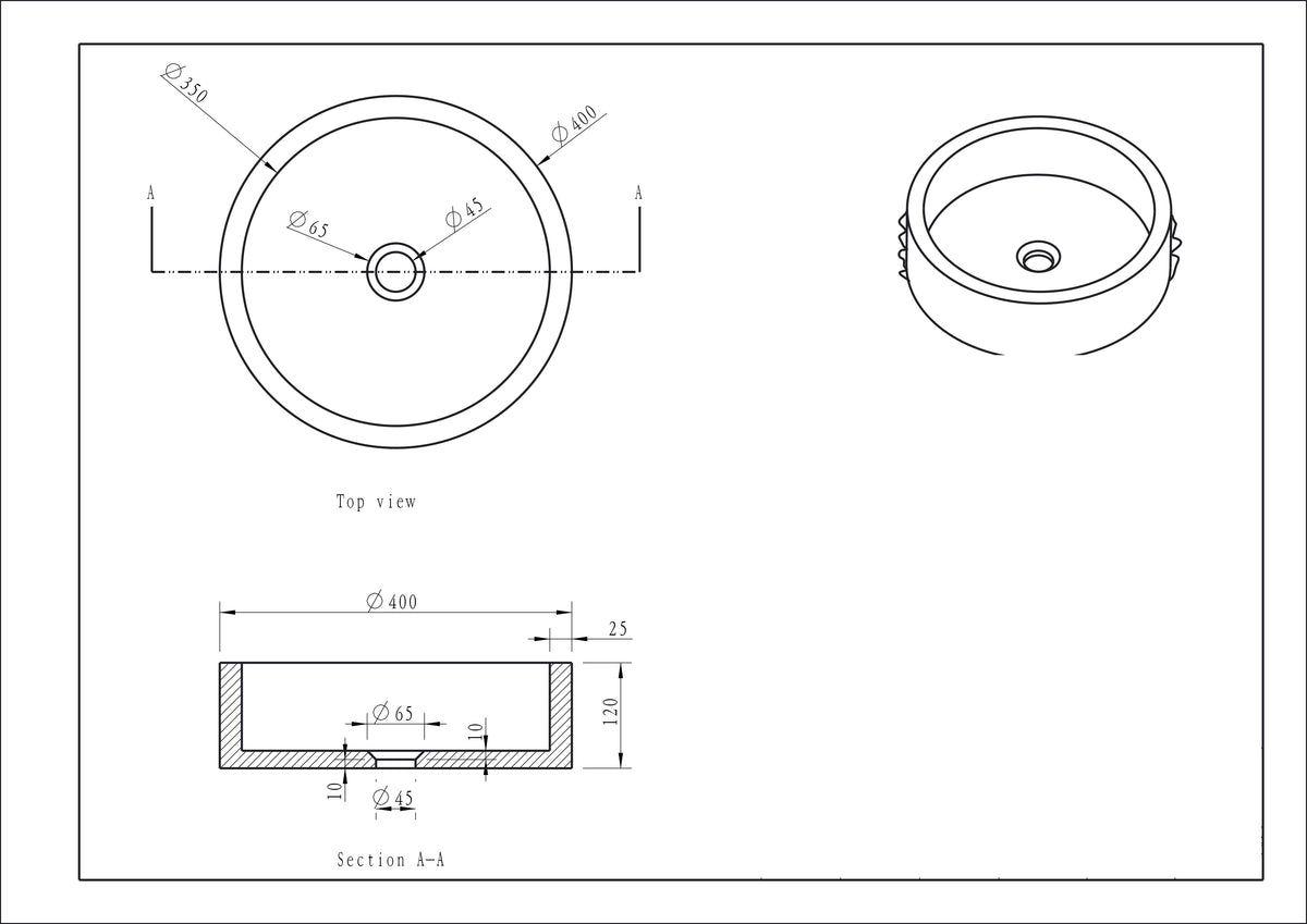 Lijntekening Raw waskom rond 40 x 12 cm hardsteen gezoet