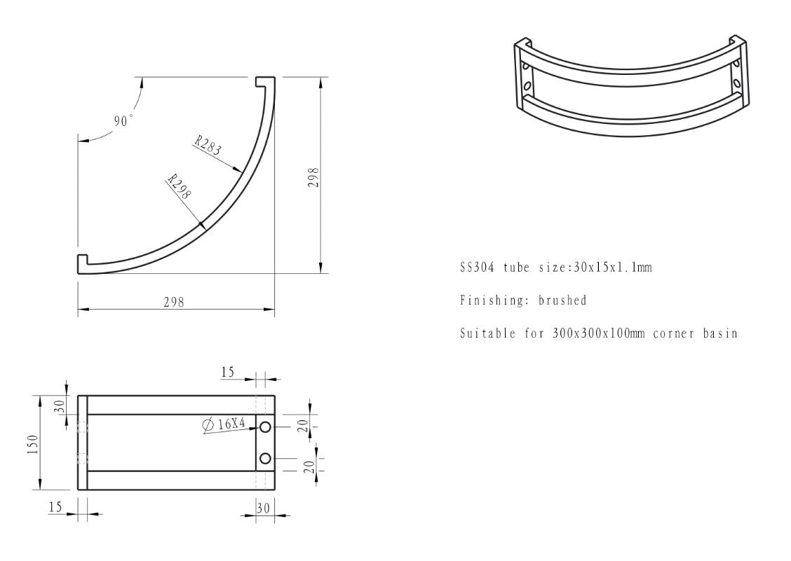Wiesbaden stainless steel mounting bracket corner 30x30x15