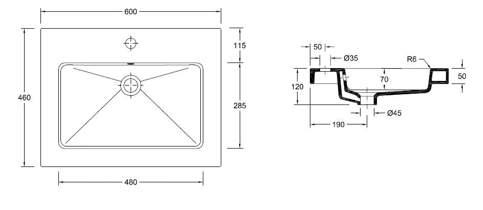 Mueble lavabo de cerámica Wiesbaden 60x46 1 kr. agujero