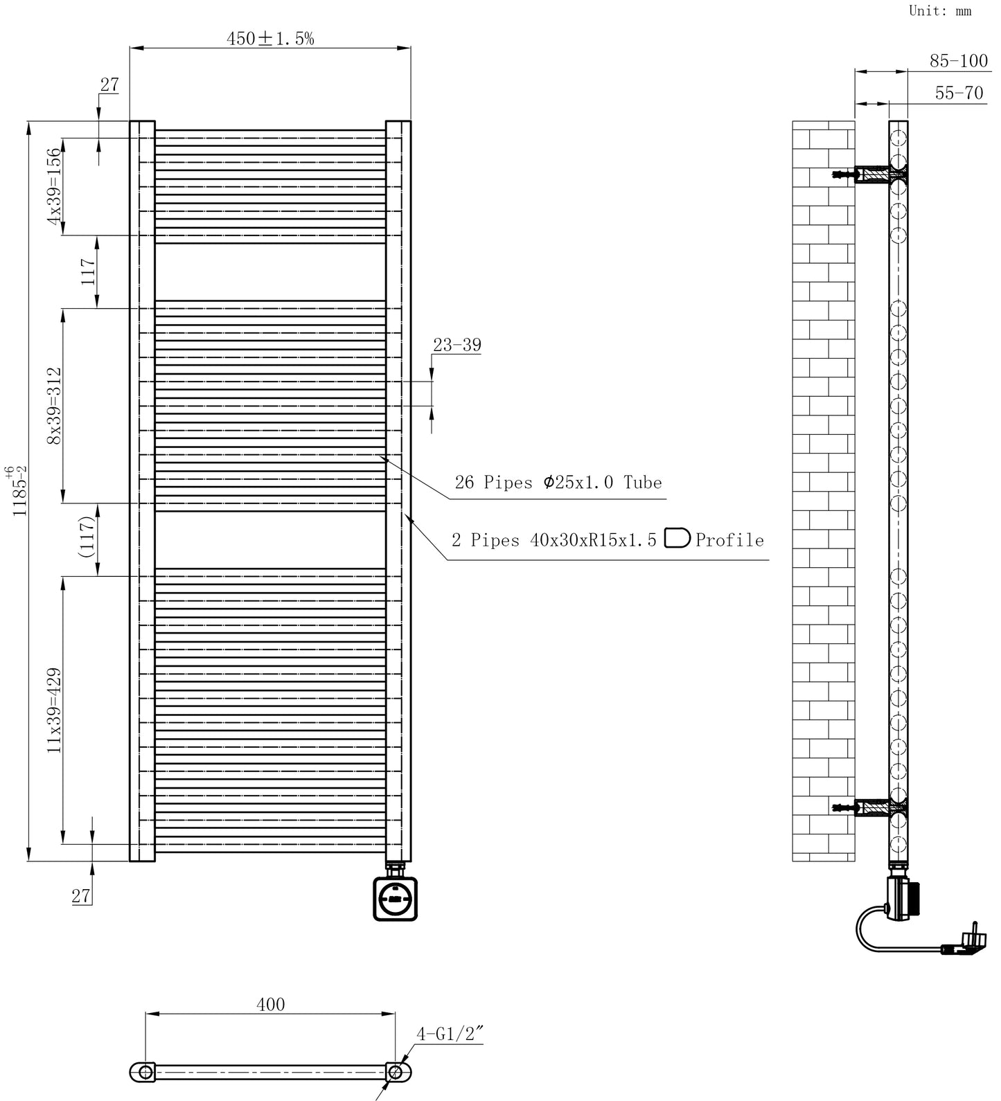 Elara elektrische radiator Smart WiFi | 118,5x45cm | Glans wit - WDtegels