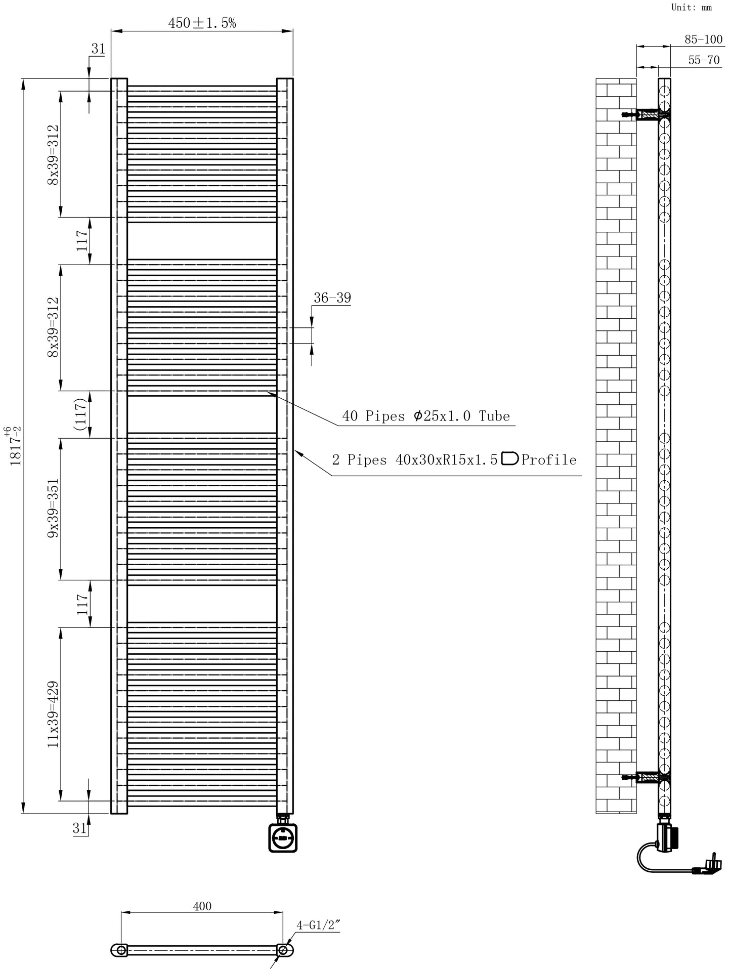 Elara elektrische radiator Smart WiFi | 181,7x45cm | Glans wit - WDtegels