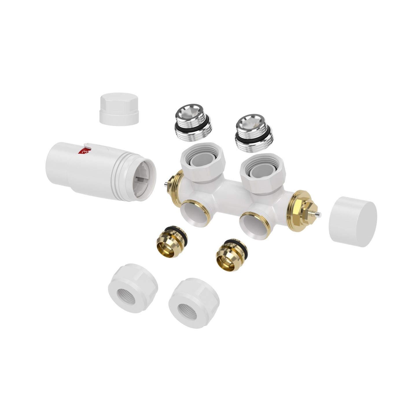 Set thermostatisch onderblok haaks links/rechts glans wit - WDtegels