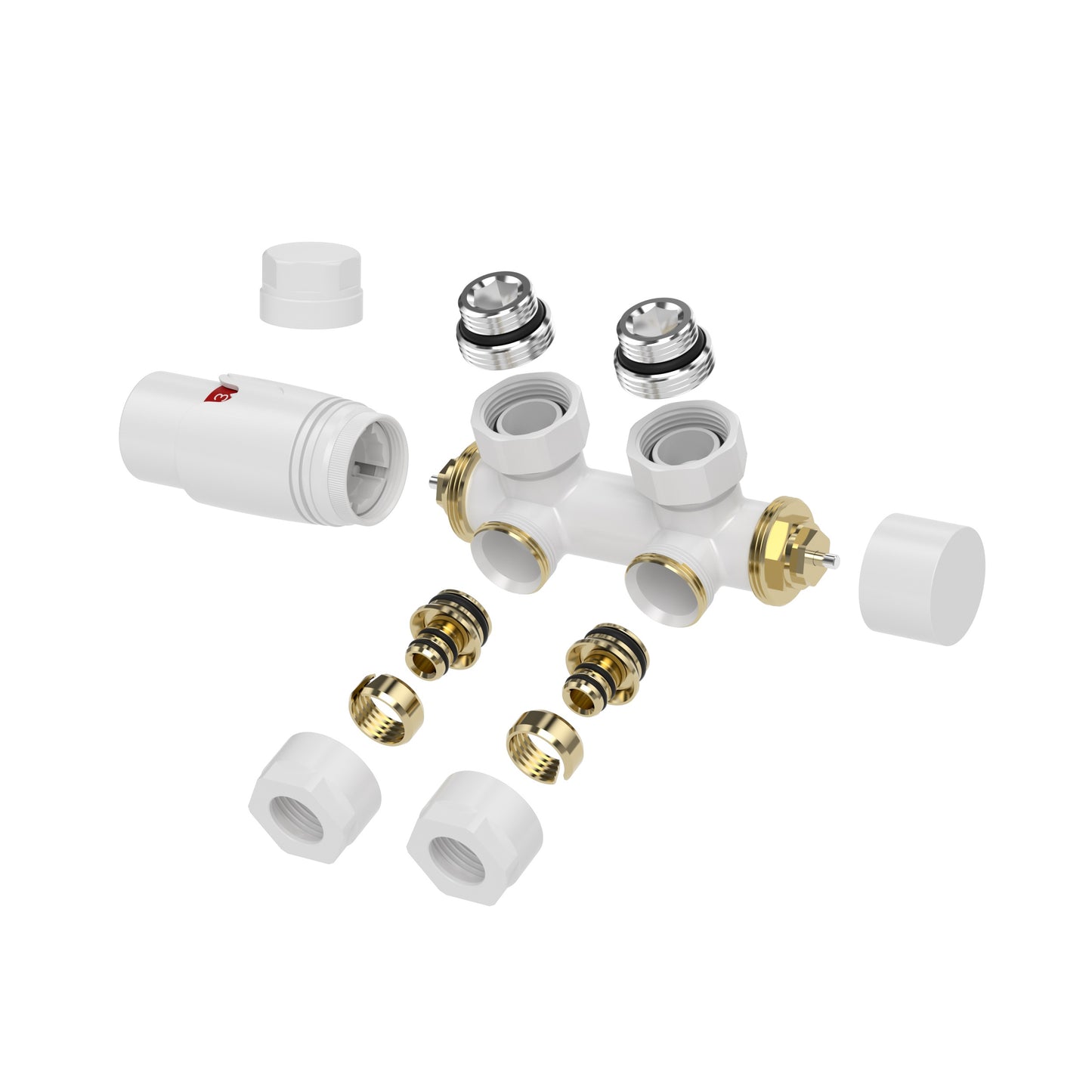 Set thermostatisch onderblok haaks links/rechts glans wit - WDtegels