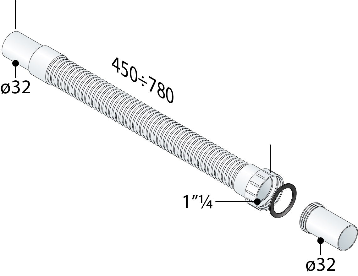 Lijntekening Flexibele buis Moduloflex 5/4 inchx32mm lengte 45-78cm