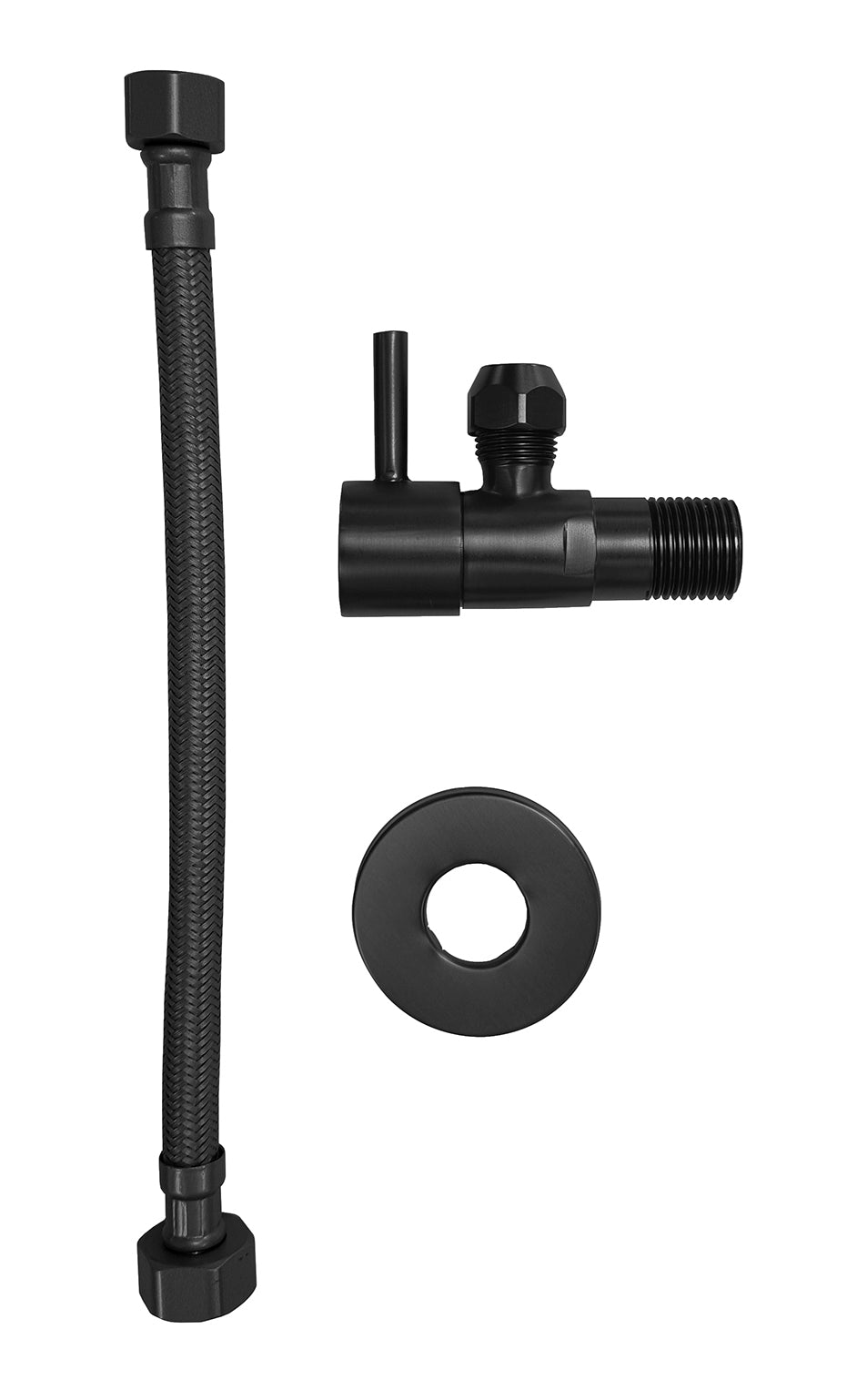 Válvula de cierre angular de 1/2" x 3/8" con manguera de conexión de nailon flexible de 1/2" x 3/8" 30 cm, color negro mate