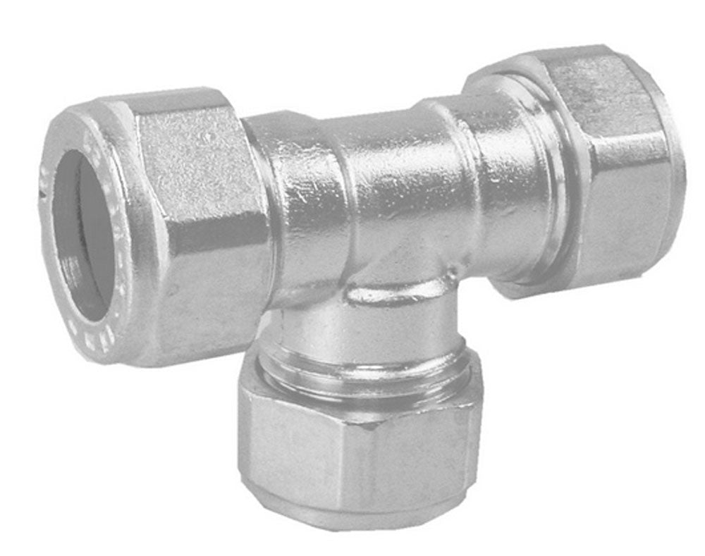Knelkoppeling T-stuk Gastec 15mm bi vernikkeld