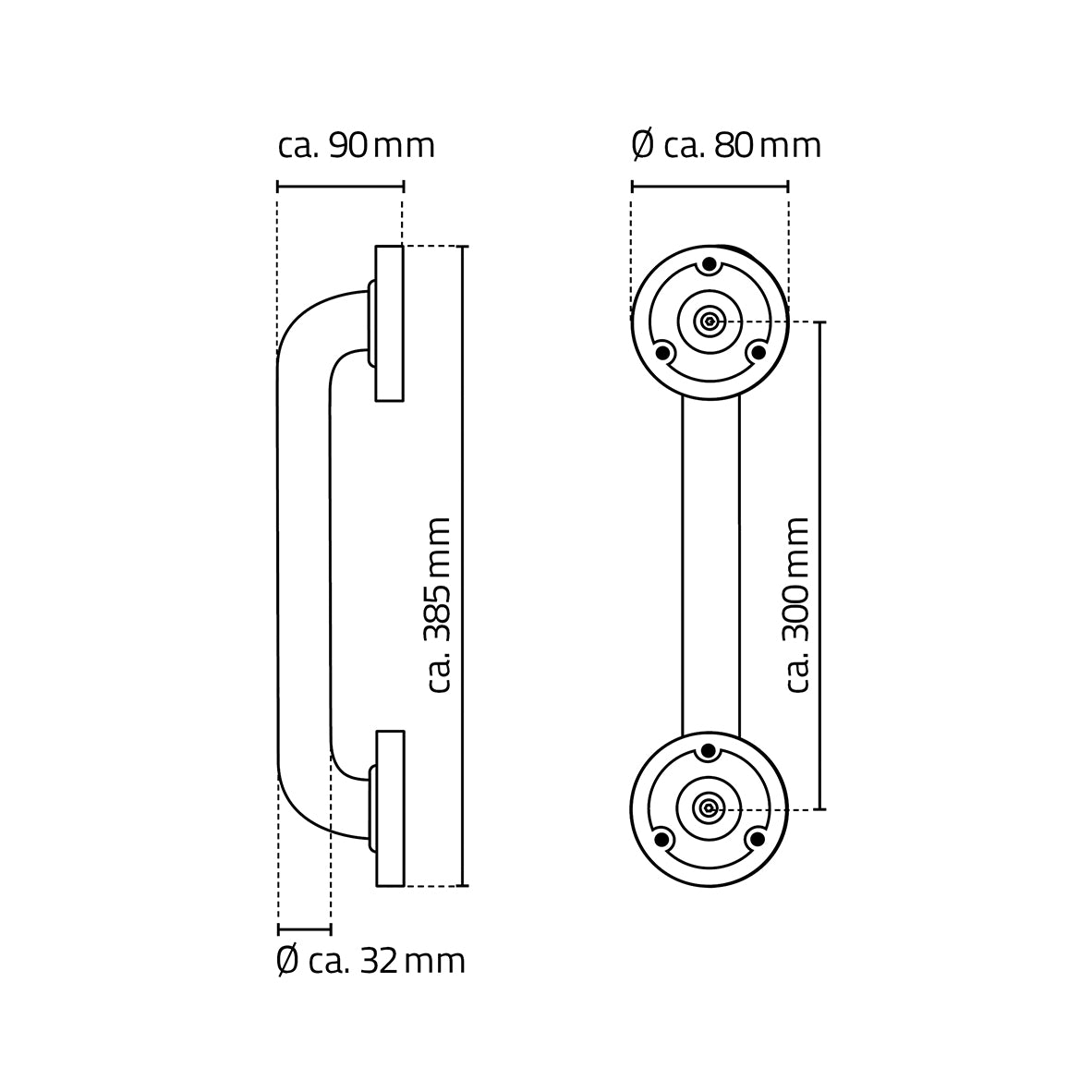 Lijntekening Ridder Sam badgreep met antislip 30cm chroom