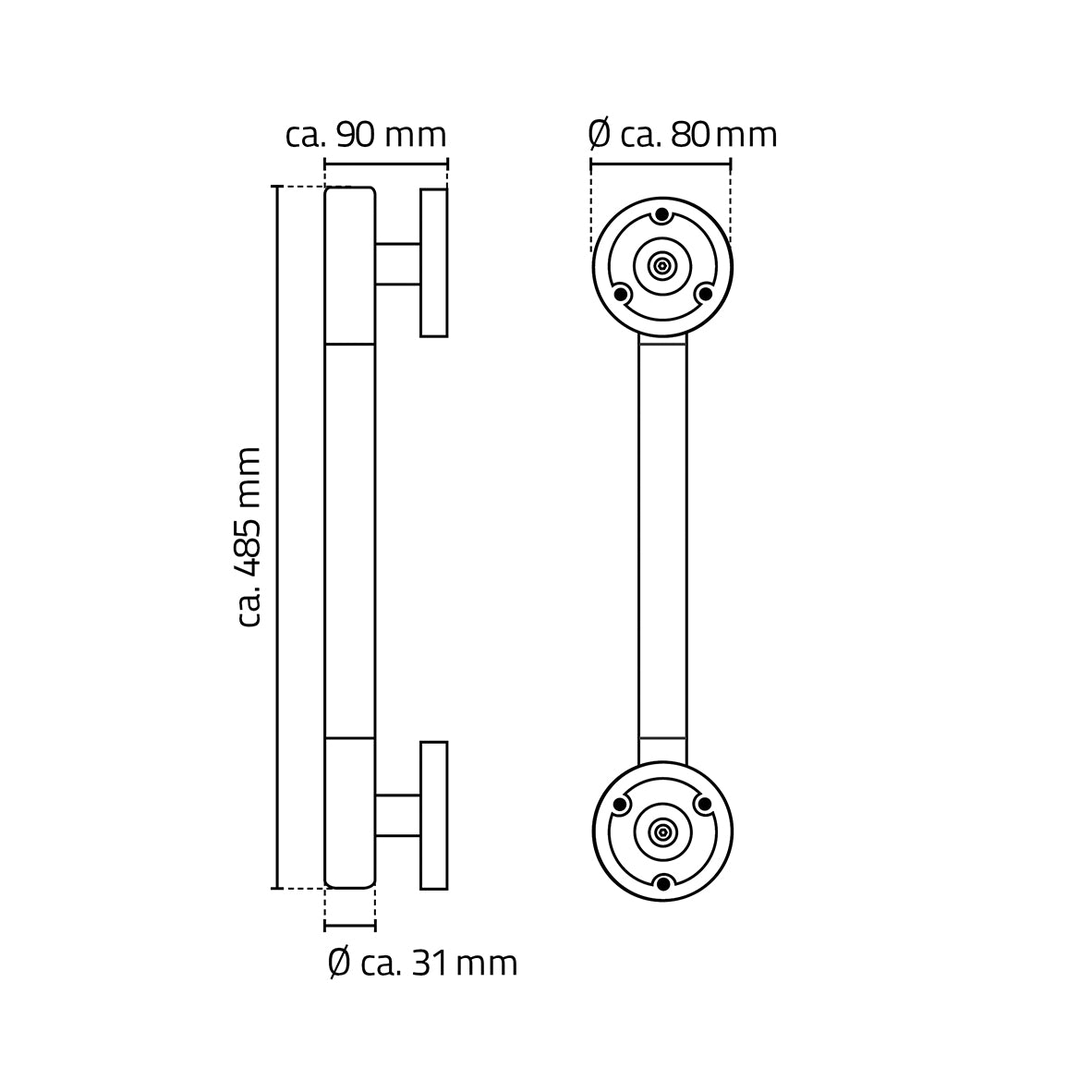 Lijntekening Ridder Ken badgreep met softgrip 50cm chroom/zwart