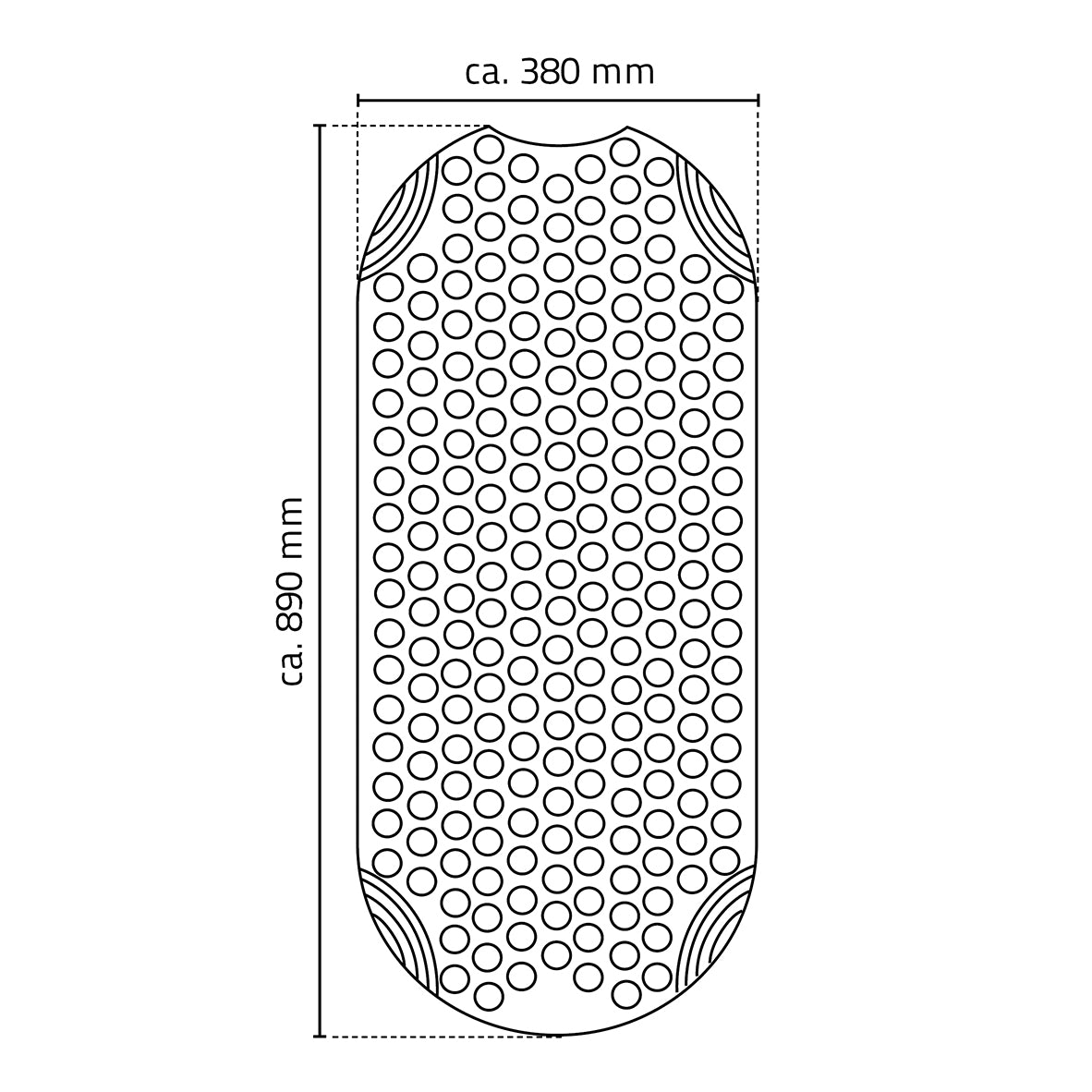 Lijntekening Ridder Tecnoplus antislipmat bad 38x89cm wit