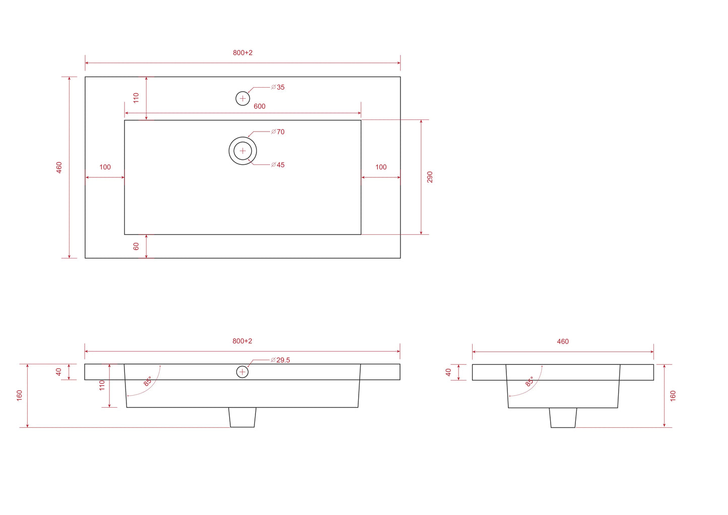 Sova bathroom furniture - 80cm - White - White washbasin
