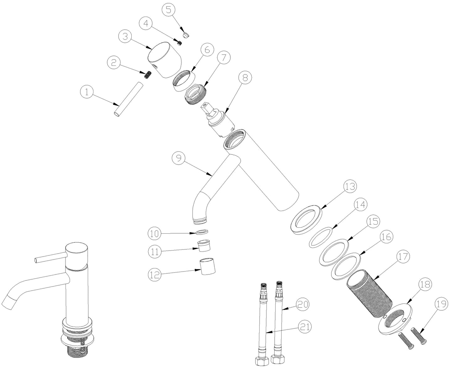 Style washbasin mixer tap brushed brass