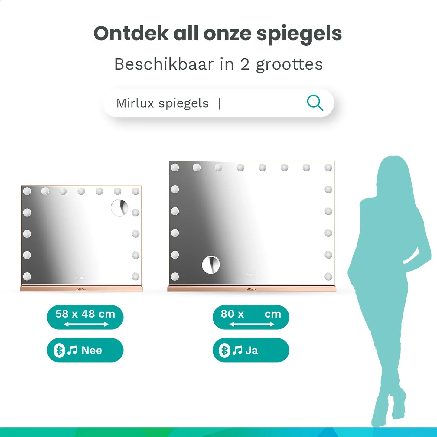 Hollywood Spiegel - Bluetooth Speakers - 80x60cm - Rosé Goud