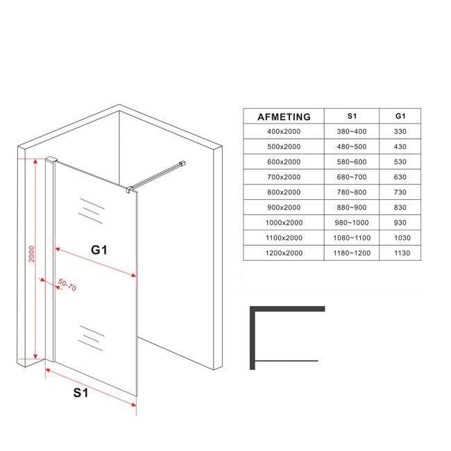 Inloopdouche Luca 90x200cm Antikalk Helder Glas Chroom - WDtegels