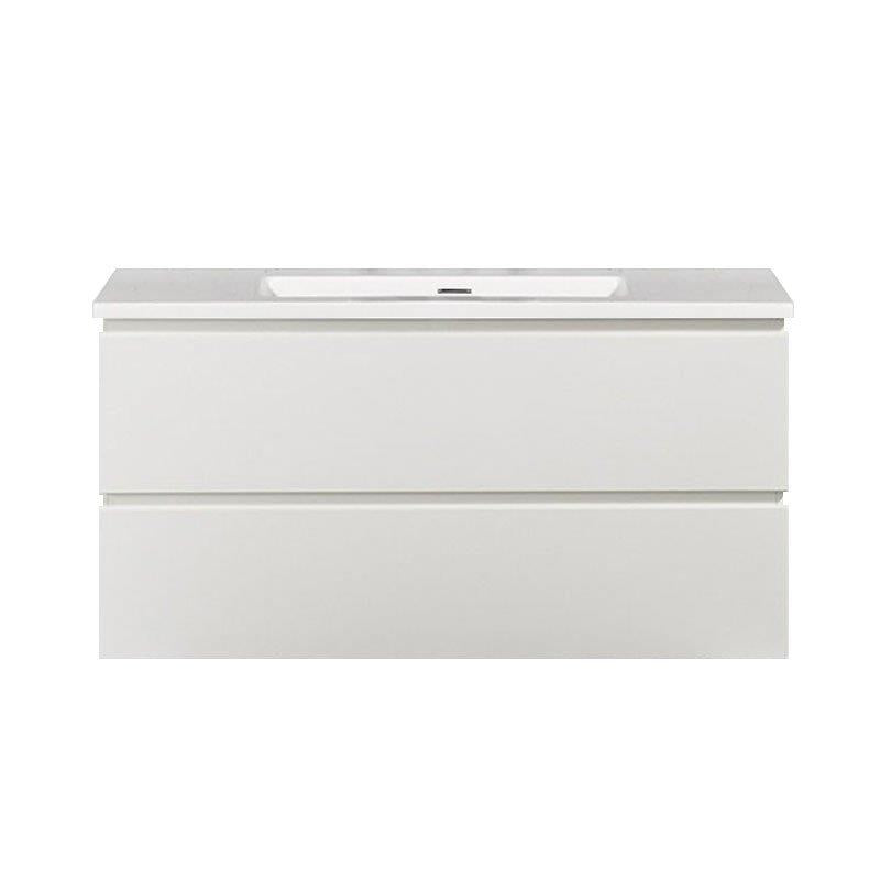 Lavabo de mármol mineral Tieme 100cm blanco sin orificio para grifería