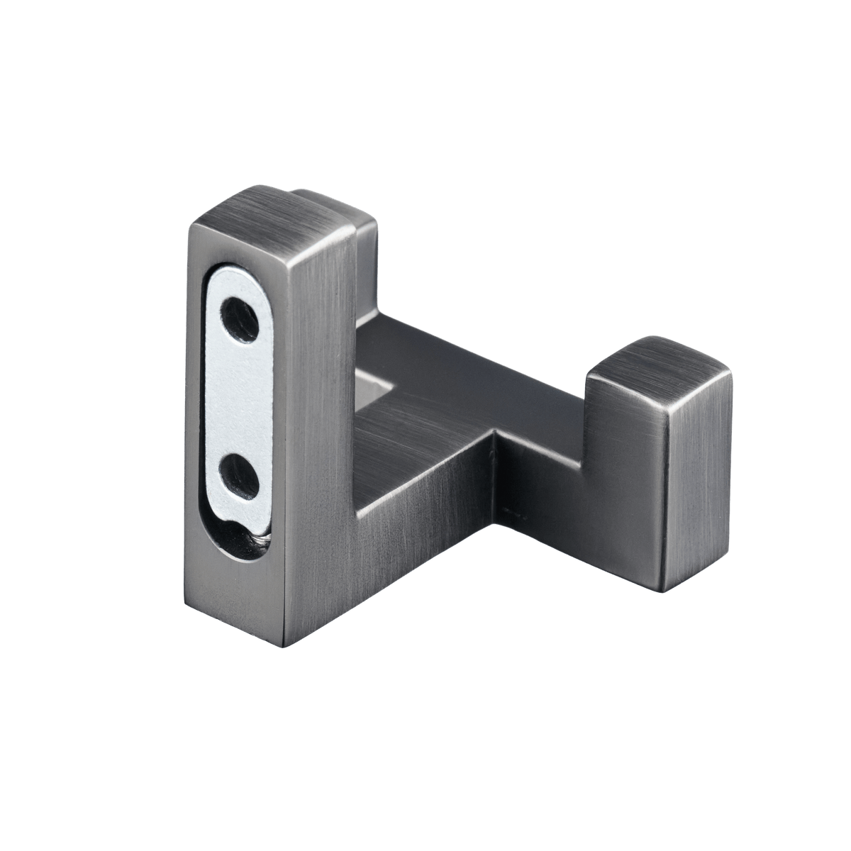 Achterzijde van dubbele handdoekhaak in gun metal