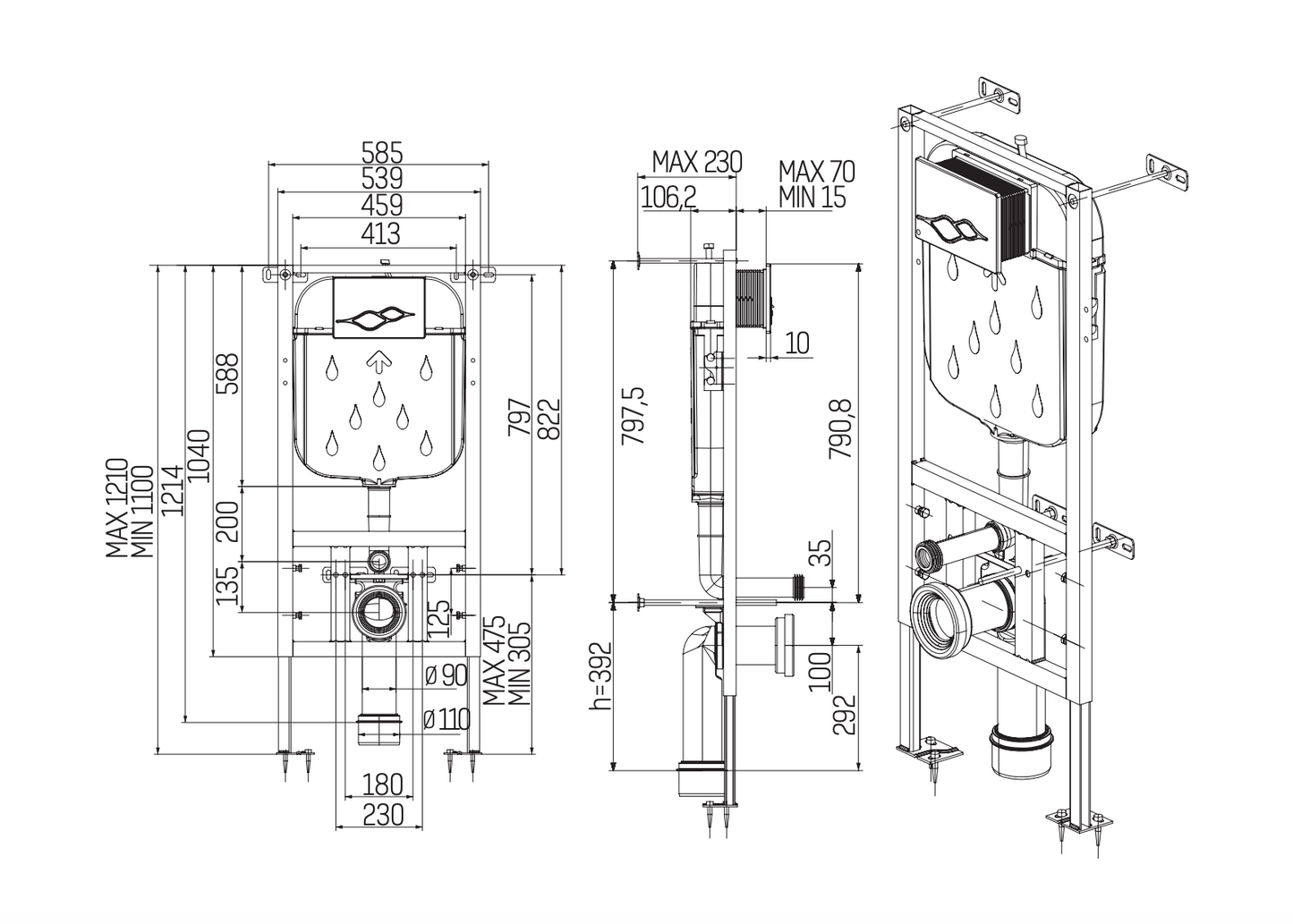 Creavit GR5003 inbouwreservoir 3-6L H121 cm frontbediening - WDtegels