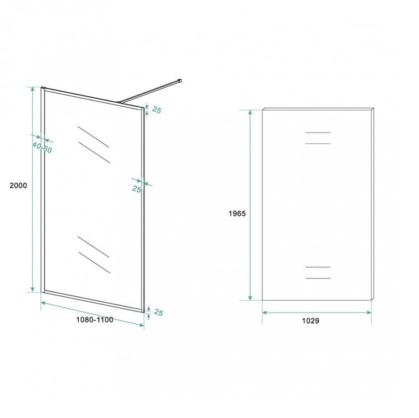 Inloopdouche Olivia 110x200cm Helder Glas Mat Zwart Raamwerk - WDtegels