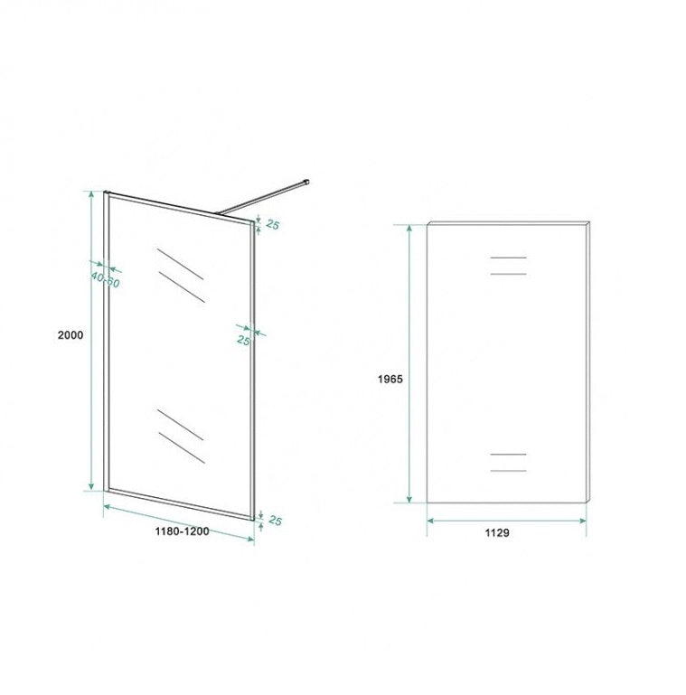 Inloopdouche Olivia 120x200cm Helder Glas Mat Zwart Raamwerk - WDtegels