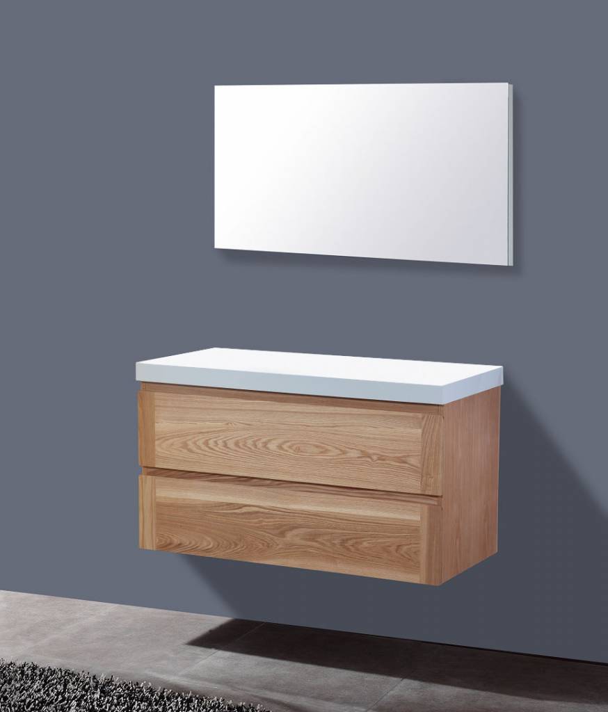 Badmeubel Wood met Flat kunstmarmer Top 100