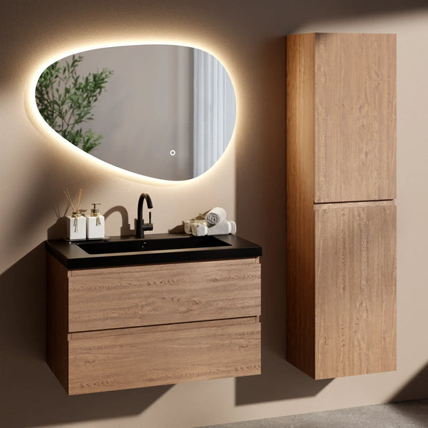 Badkamermeubelset Verona 80 cm - Warm Eiken - Wastafel Zwart