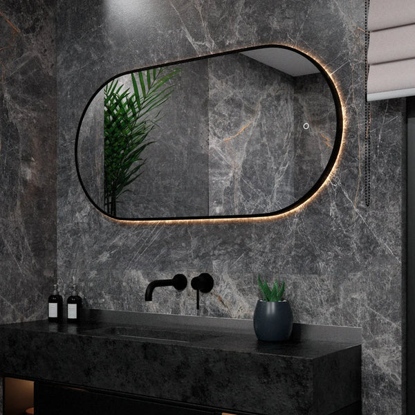 Badkamerspiegel - 120x60cm Ovaal - Zwart Frame