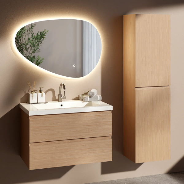 Badkamermeubelset Amara 80cm - Licht Eiken - Wastafel Wit
