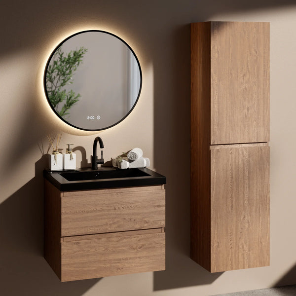 Badkamermeubelset Verona 60cm- Warm Eiken - Wastafel Zwart