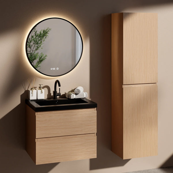 Badkamermeubelset Monaco 60cm - Licht Eiken - Wastafel Zwart