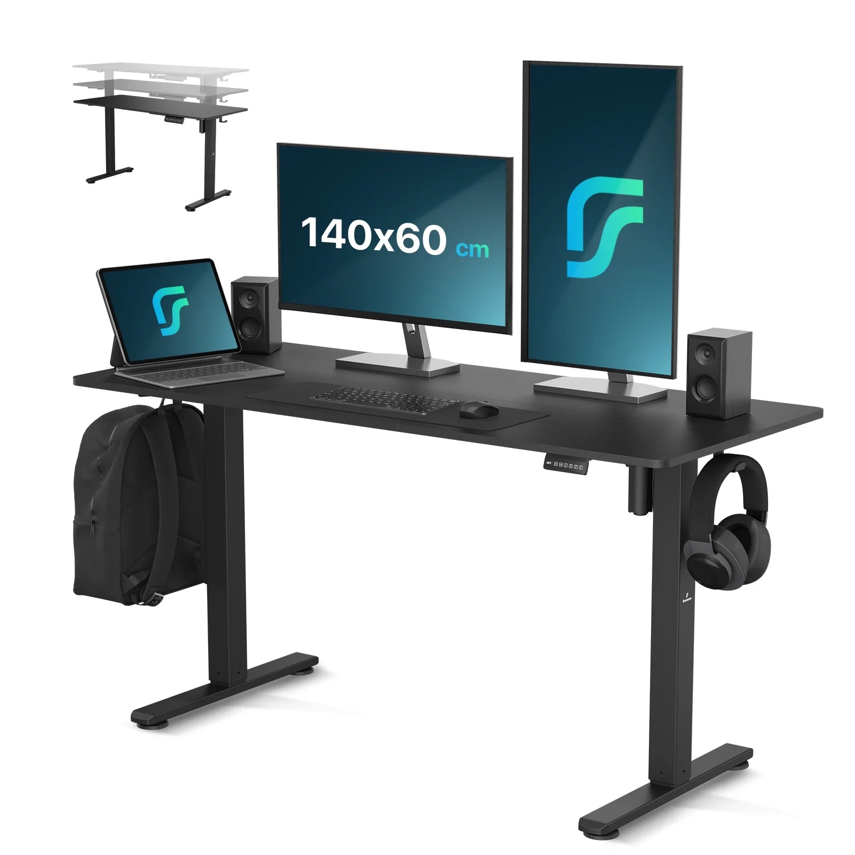 Flowsense Zit Sta Bureau - Verstelbaar Elektrisch Bureau - 140 x 60 cm - WDtegels