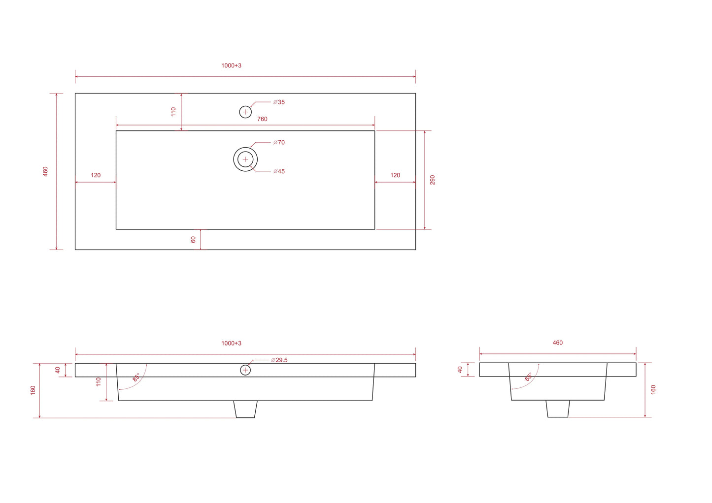 Badkamermeubel Sena - 100cm - Warm Eiken - Wastafel Wit