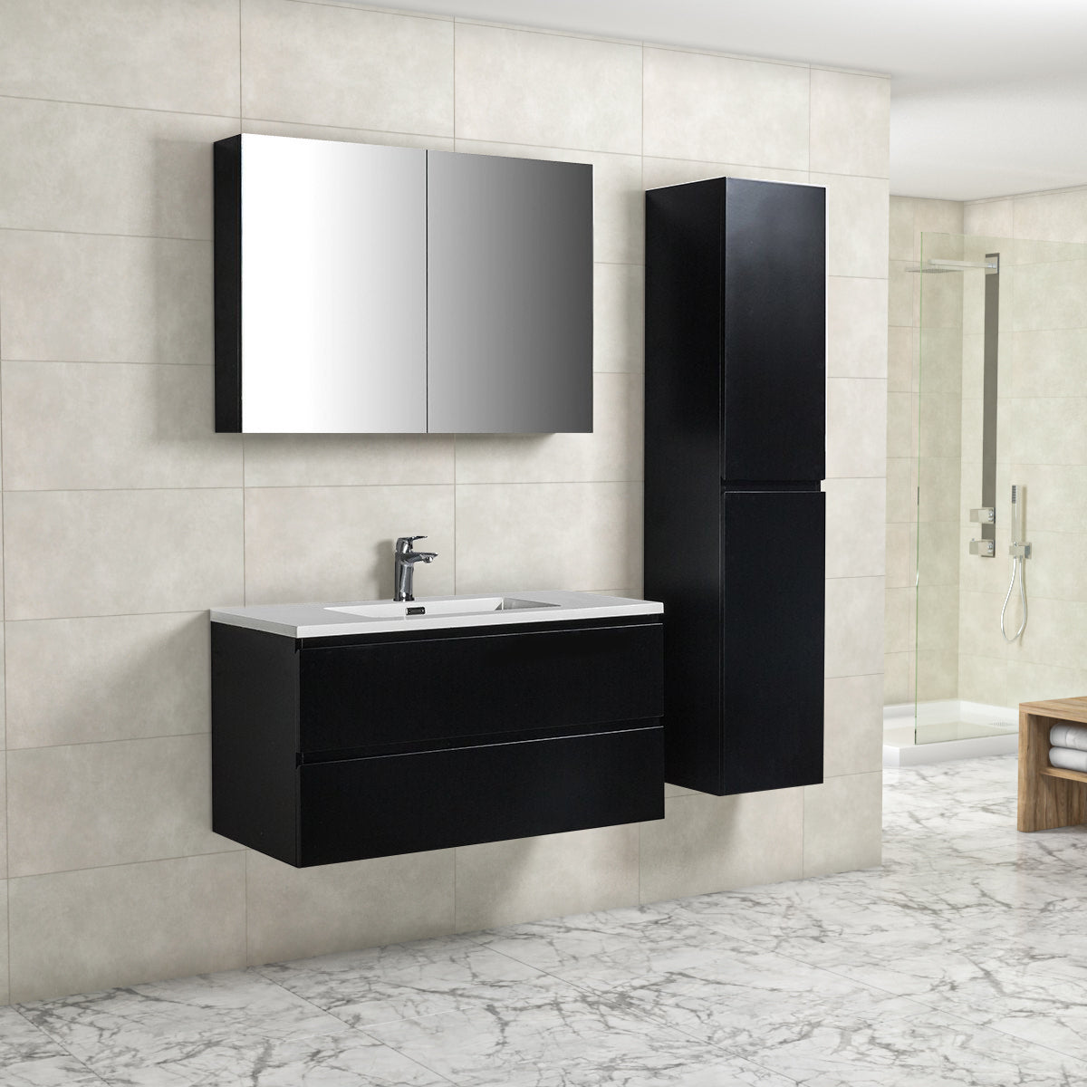 Onderkast badkamermeubel Tieme mat zwart 100x50x48cm