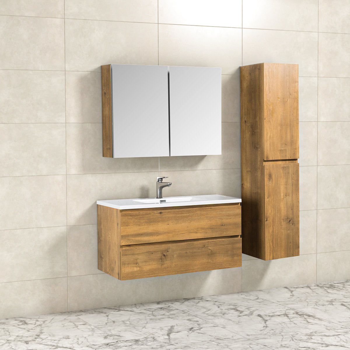 Onderkast badkamermeubel Tieme mat eiken 100x50x48cm - WDtegels