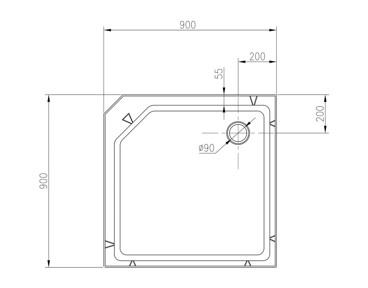 Maattekening Thermo complete douchecabine 90x90x228cm 5mm glas Aluminium