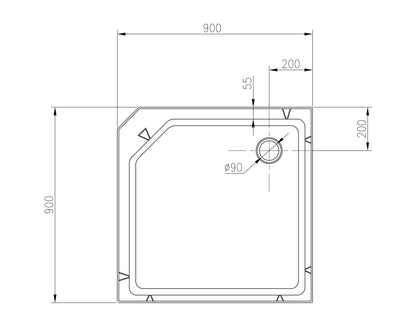 Maattekening Thermo complete douchecabine 90x90x228cm 5mm glas Aluminium