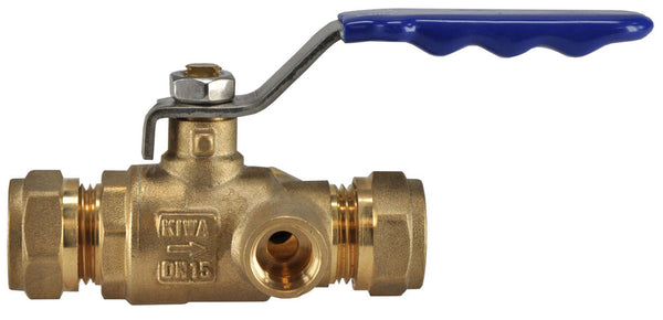 Ball valve with drain and handle KIWA 15x15mm brass