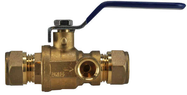 Water ball stop valve 2x compression with drain facility 28mm