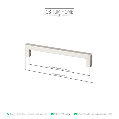 Maattekening van meubelgreep in RVS, hartafstand 160 mm, lengte 172 mm