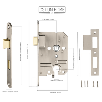 Maattekening van cilinderinsteekslot RVS PC 55 mm