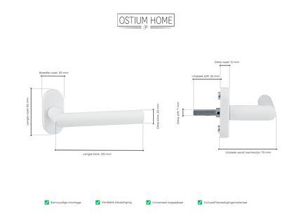Maattekening van raamkruk Lumo in wit