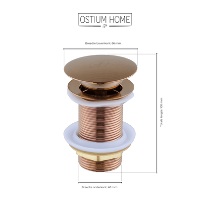 Maattekening van afvoerplug Flusso in brons met overloop