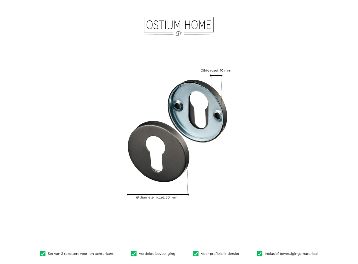 Maattekening van rond cilinderrozet in gun metal
