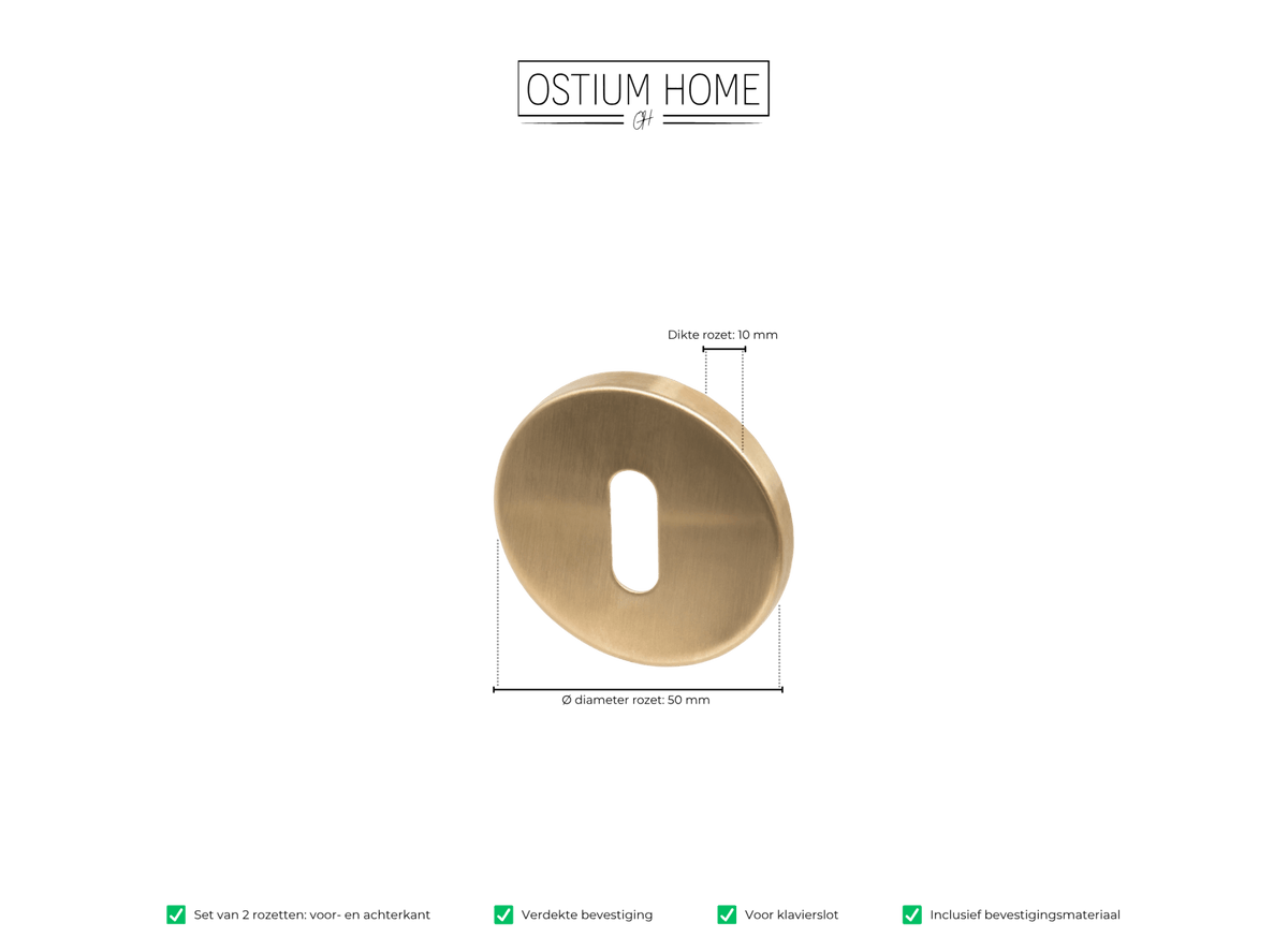 Maattekening van rond sleutelrozet in goud