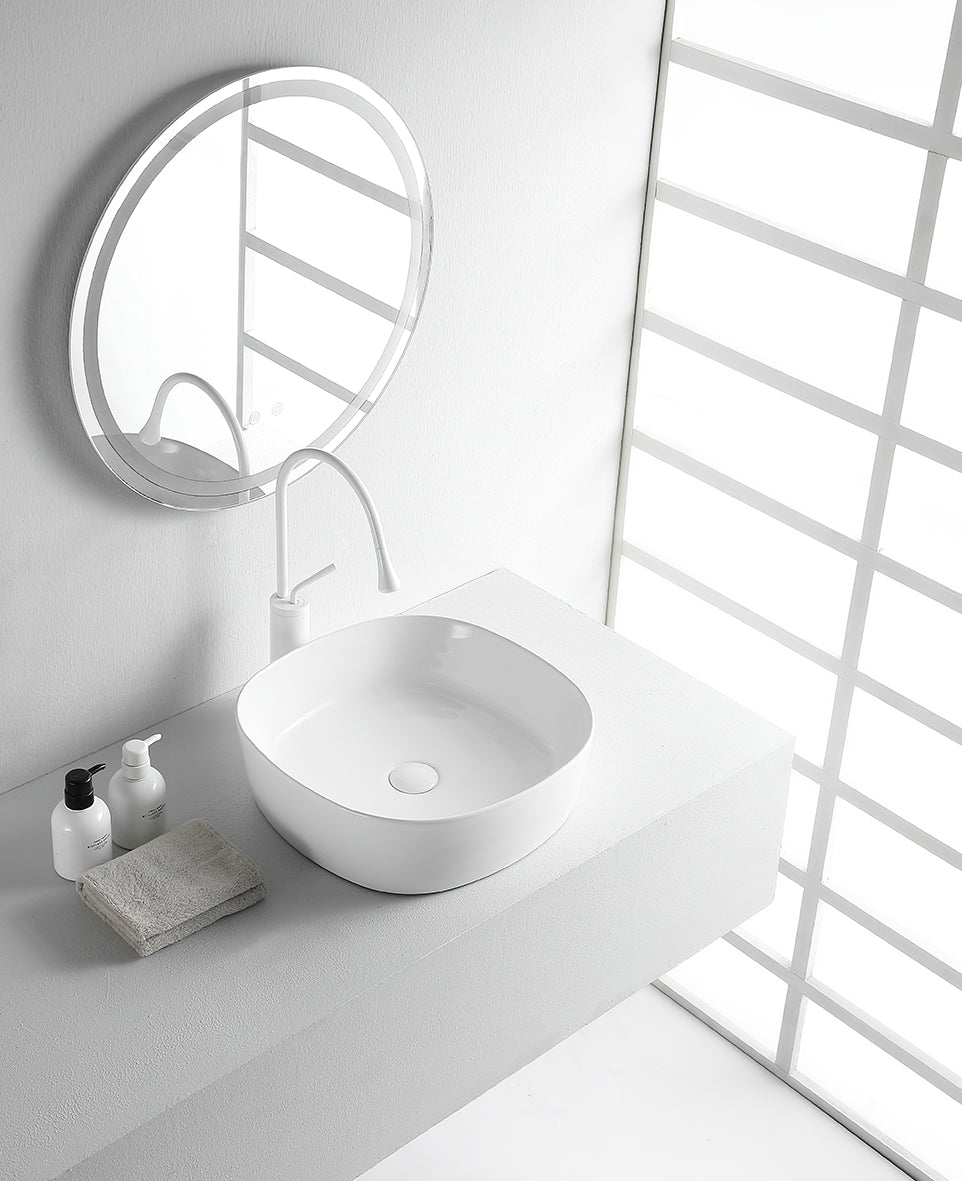 Sofia waskom rond 44 x 44 x 13,5 cm keramiek glans wit - WDtegels