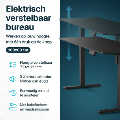 Flowsense Zit Sta Bureau - Verstelbaar Elektrisch Bureau - 160 x 60 cm - WDtegels