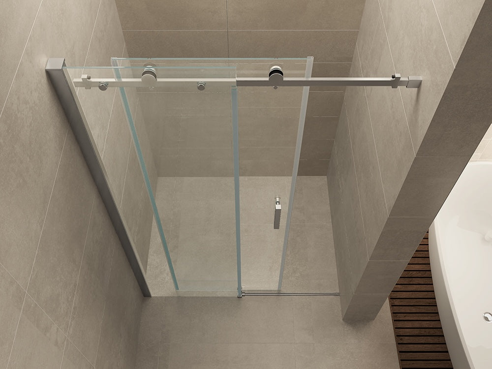 Slide nis schuifdeur 110x200cm 8mm Nano helder glas Chroom - detailfoto