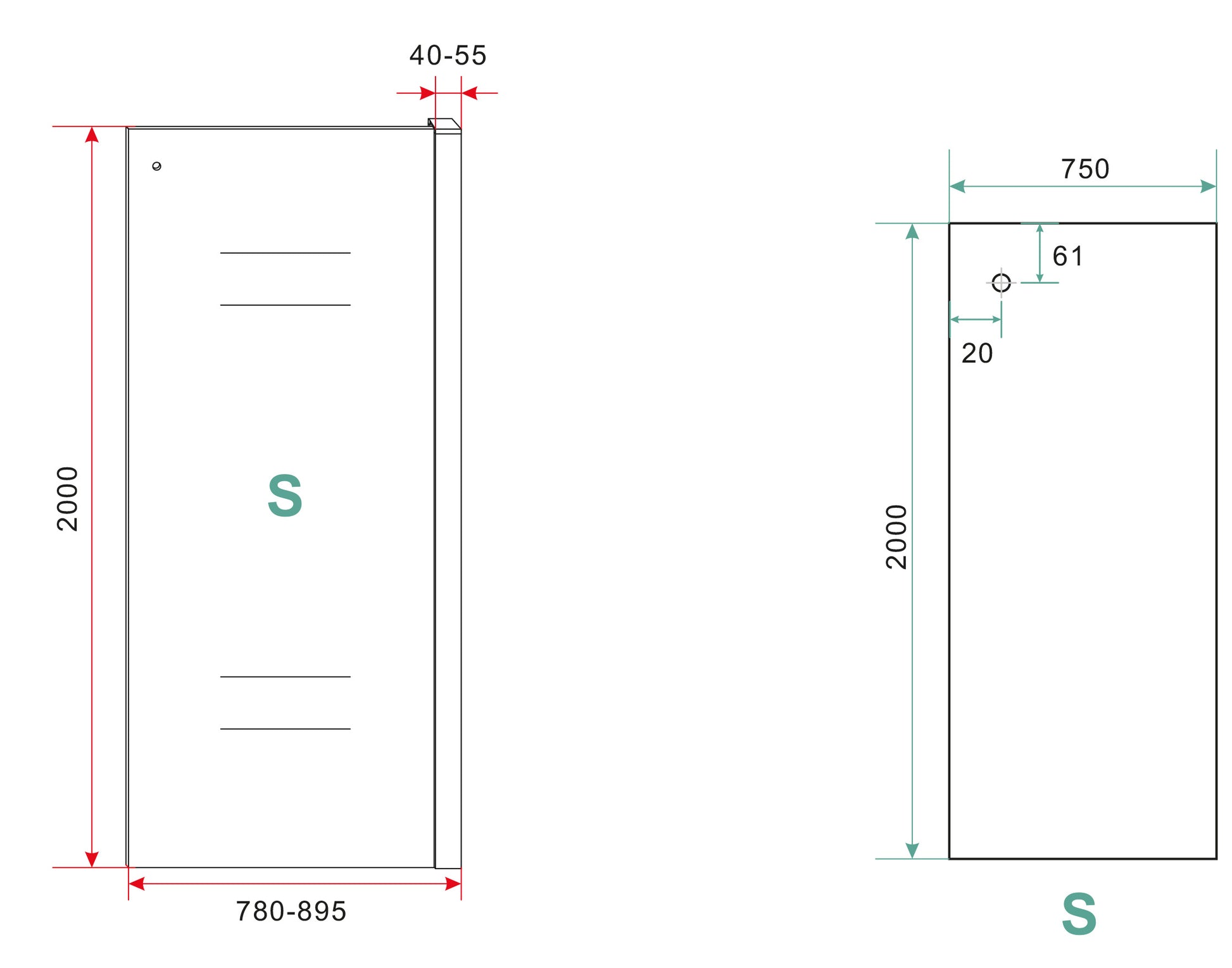 Side zijwand voor nis schuifdeur | 80x200cm | 8 mm nano helder | Glas/mat zwart - WDtegels