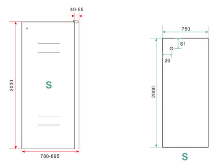 Side zijwand voor nis schuifdeur | 80x200cm | 8 mm nano helder | Glas/mat zwart - WDtegels